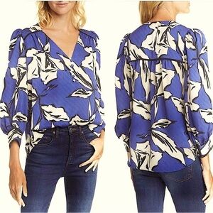 VERONICA BEARD Milan Silk Blend Blouse Ultramarine Multi Blue Purple {VV25} Sz 2